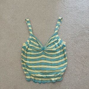 Urban Outfitters Blue and Yellow Striped Knit Tank Top